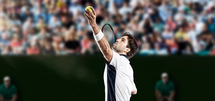 Pro tennis player on tennis court.