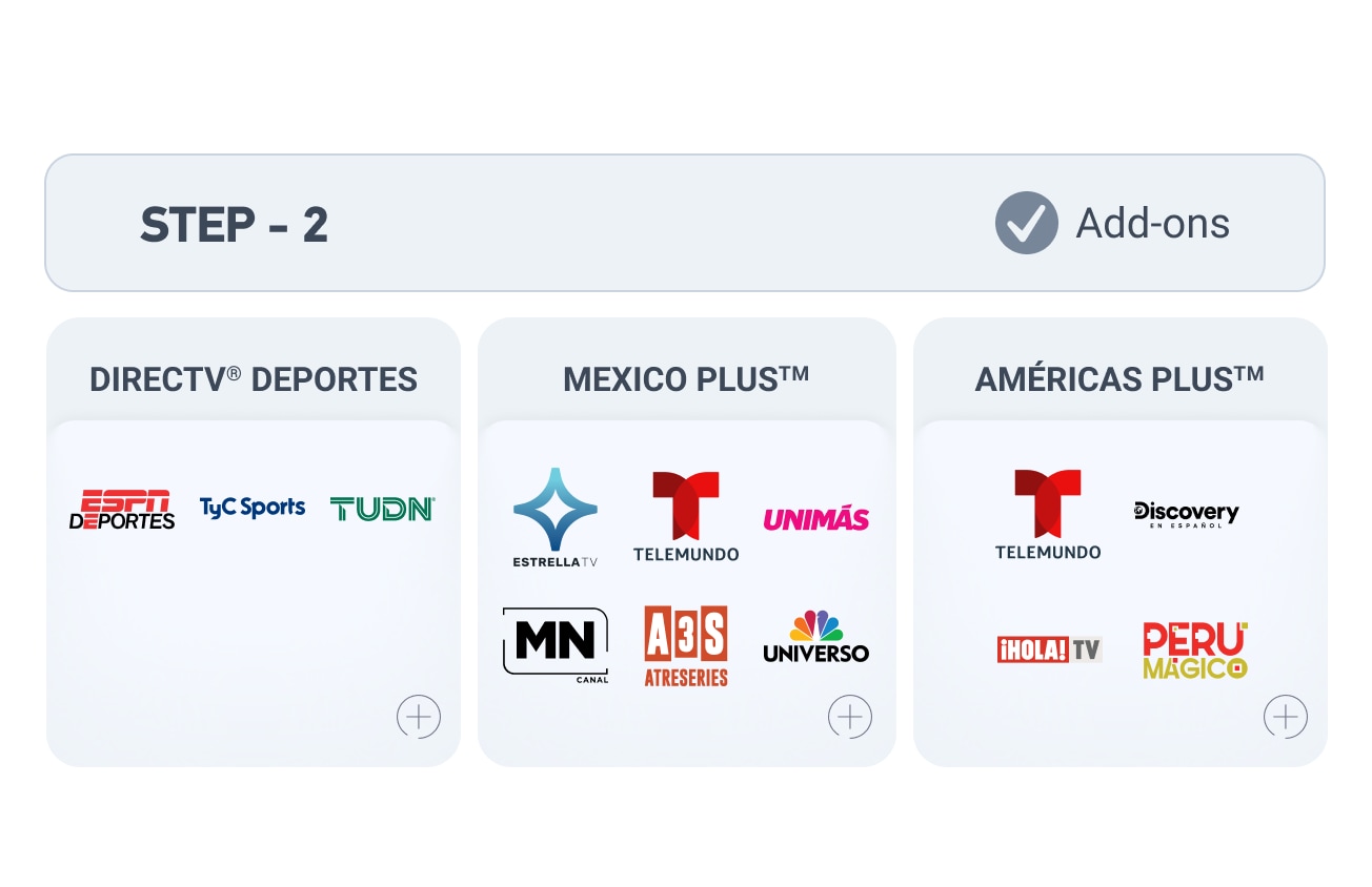 Spanish-language packages and programming logos.