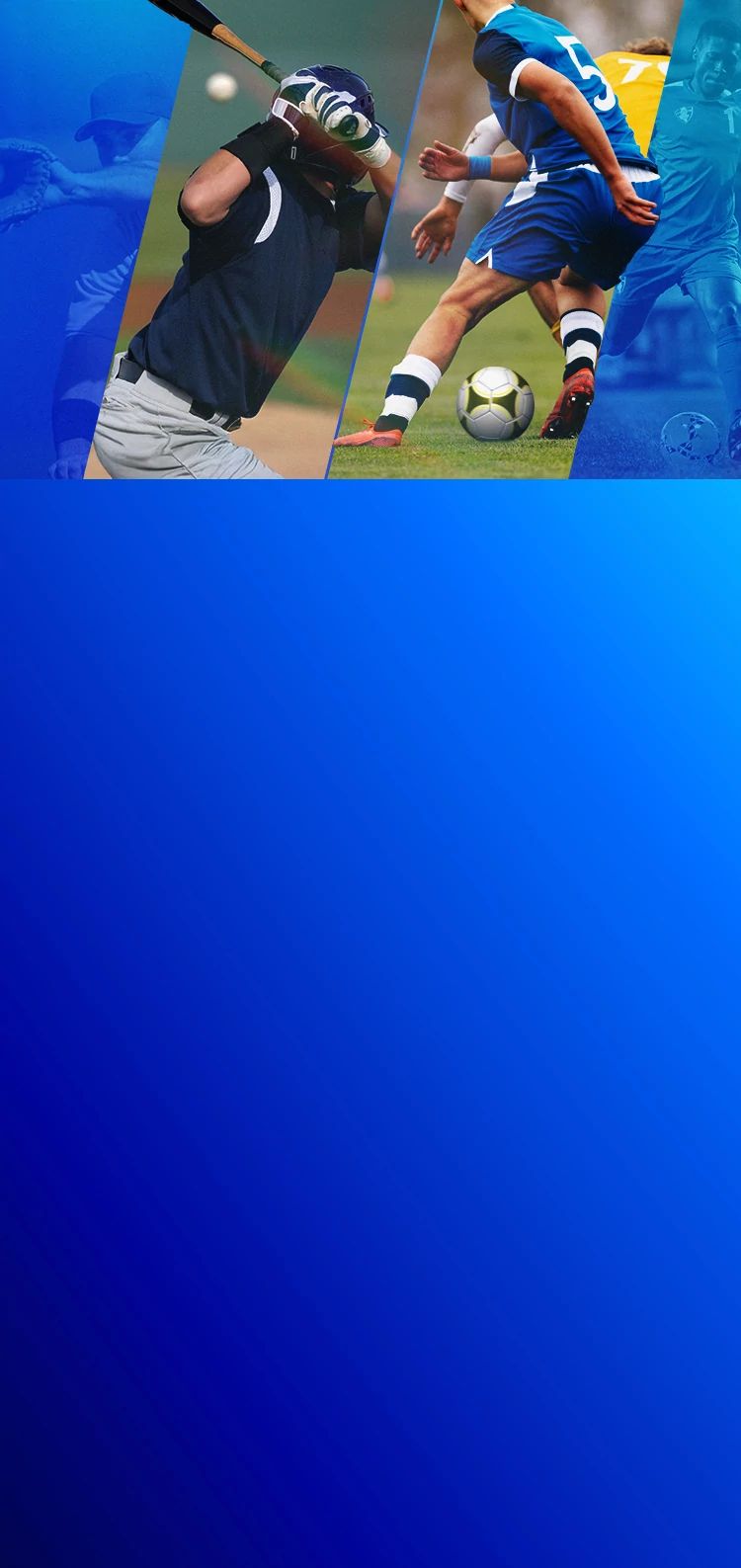 Split sports imagery showing athletes playing soccer and baseball, representing sports coverage comparison between DIRECTV and DISH.