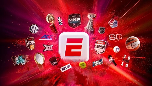 ESPN Unlimited app image with sports themed programming related to ESPN Unlimited Plan.