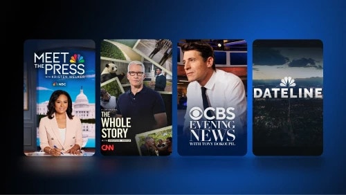 Top current event and news programs on streaming apps like Hulu and Peacock.