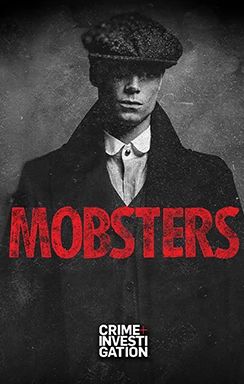 Mobsters poster featuring a man in trench coat and fedora with red lettering.