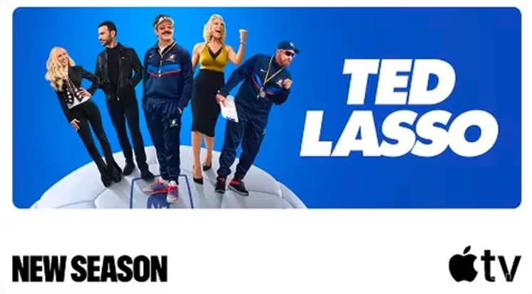 Apple TV+ artwork featuring Ted Lasso and Apple TV branding.