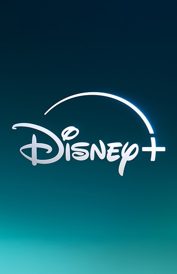 Disney+ logo with glowing arc on a teal gradient background