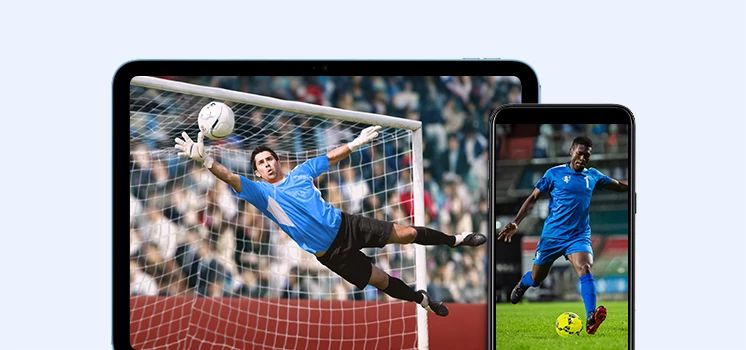 TV and mobile screens showing a recorded soccer match.