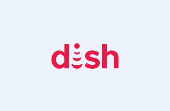 Dish logo in red lowercase on a pale blue background.