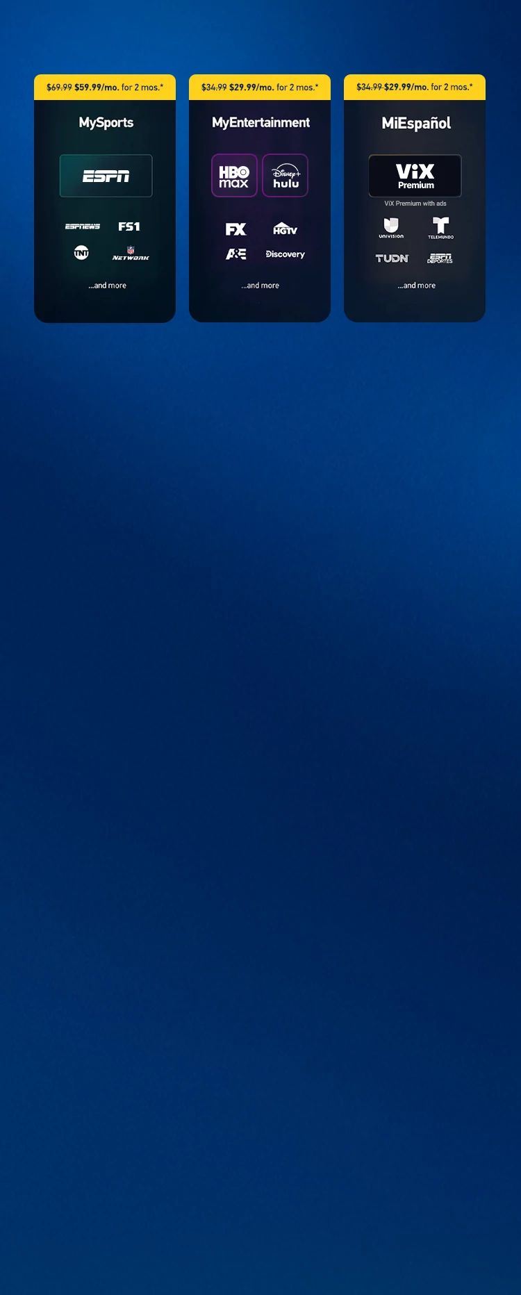 Genre Packs showing programming and channel logos.