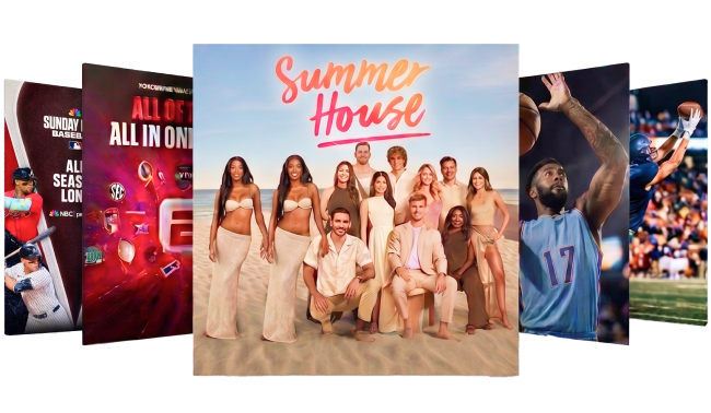 Several available show titles on DIRECTV are shown in including Summer House, ESPN Unlimited App, professional baseball, professional basketball and professional football.