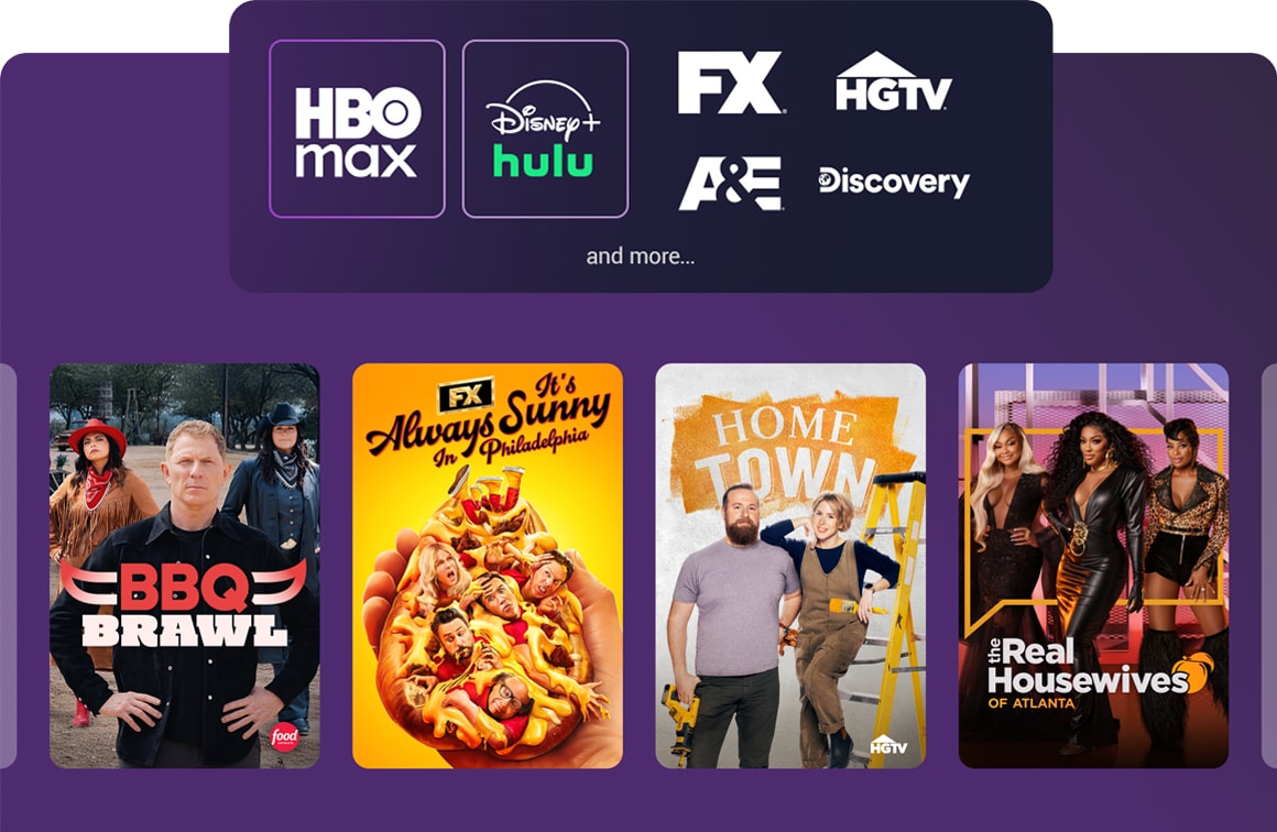MyEntertainment pack showing channels and titles like HBO Max, FX, HGTV.