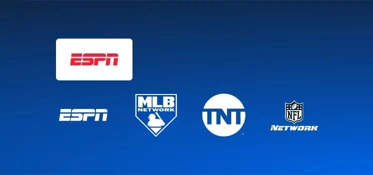 Featured streaming on demand apps and channels for the mysports genre pack are displayed including ESPN Unlimited, espn, fs1, tnt, and nfl network