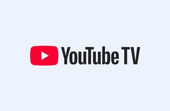 YouTube TV logo on a white and light blue card background.