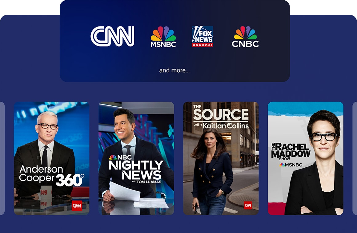 MyNews pack showing channels and titles like CNN, MSNBC, FOX News.