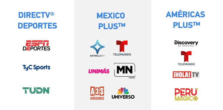 Spanish-language packages and programming logos.