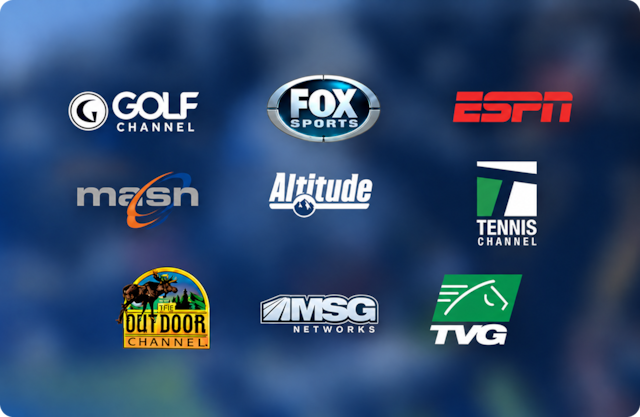 NBC Golf, FOX Sports, ESPN, Tennis Channel, FanDuel Sports Networks, Outdoor Channel MSG Networks, Altitude, MASN, TVG, NESN
