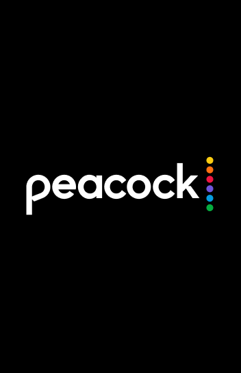 Peacock logo with colorful dots on a black background