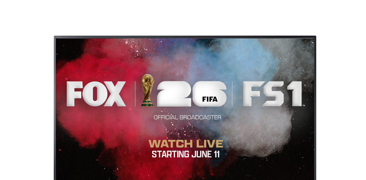 FOX and FS1 FIFA World Cup 2026 promotional graphic with official broadcaster branding.