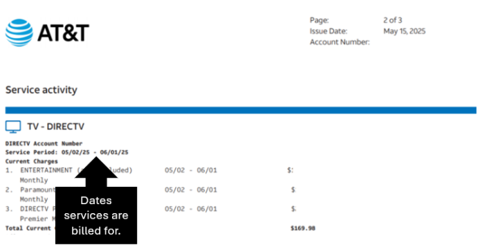 DIRECTV Services on Combined Bill
