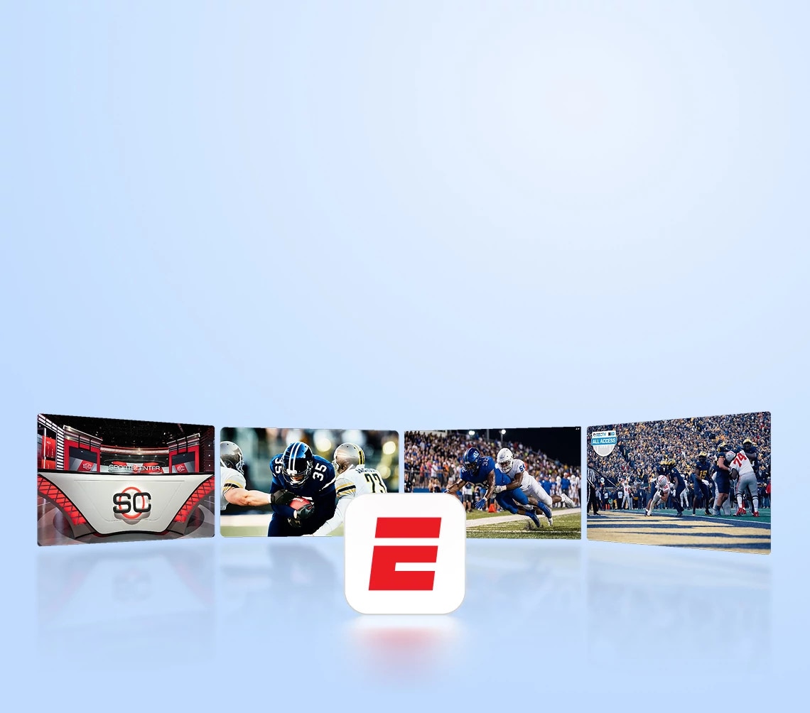 Football stadium action photography in the background with the ESPN Unlimited logo prominently displayed