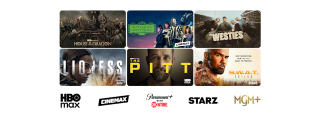 HBO Original House of the Dragon on HBO Max, Furiosa: A Mad Max Saga on CINEMAX, Westies on MGM+, Lioness on Paramount+ With Showtime, The Pitt on HBO Max, and Outlander on STARZ
