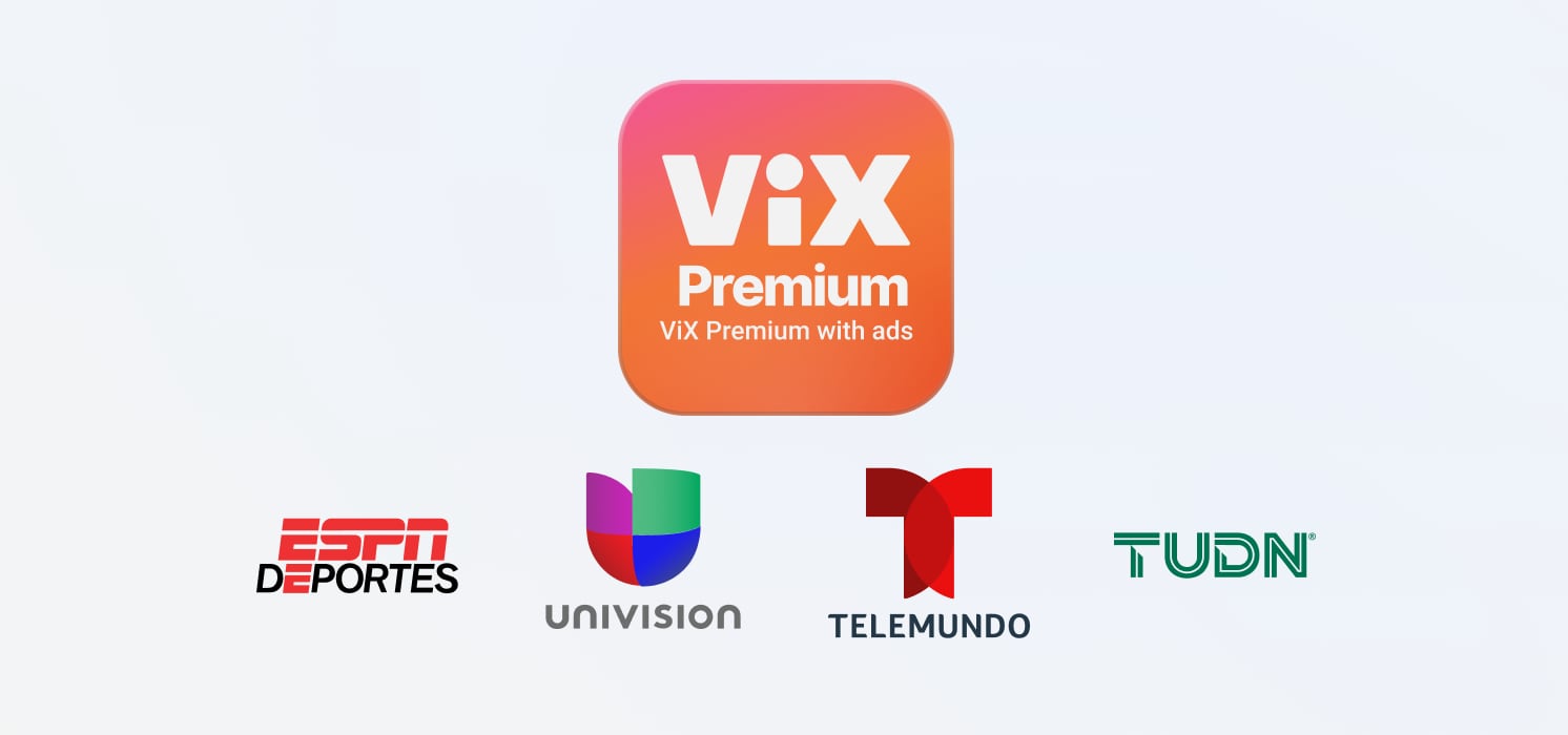 Channels offered in the MiEspanol Genre Pack such as ViX premium with ads, ESPN Deportes and Univision.