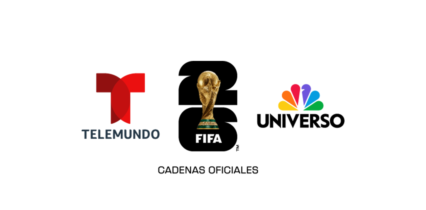 Telemundo, FIFA World Cup and Universo official broadcaster logos.