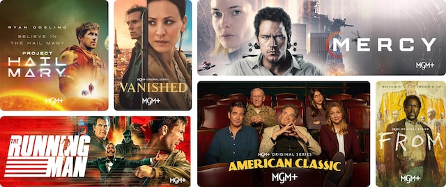 MGM+ exclusive titles Project Hail Mary, Vanished, Mercy, The Running Man, American Classic and From