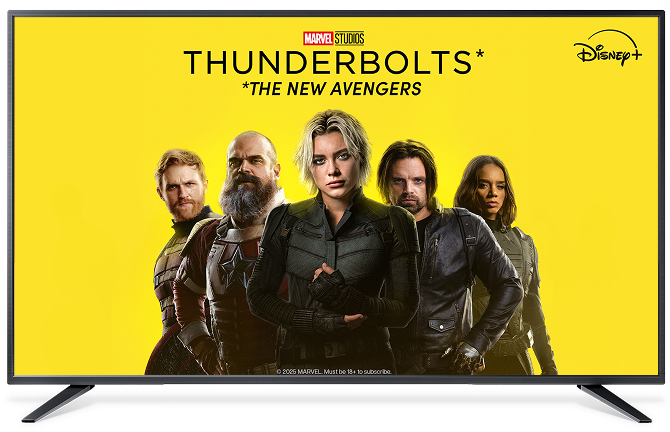 TV screen showing Thunderbolts show artwork as part of the MyKids pack.