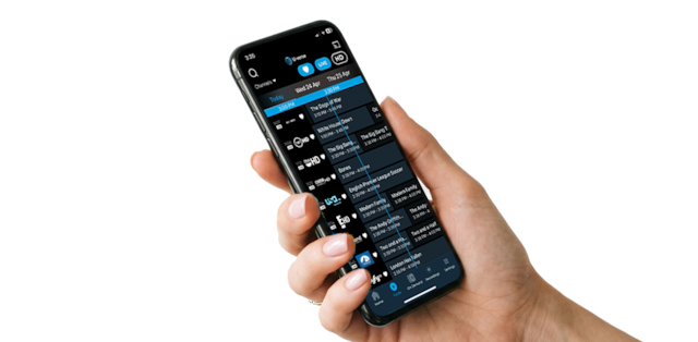 A hand holding a smartphone that is managing DVR recordings through the U-verse mobile app