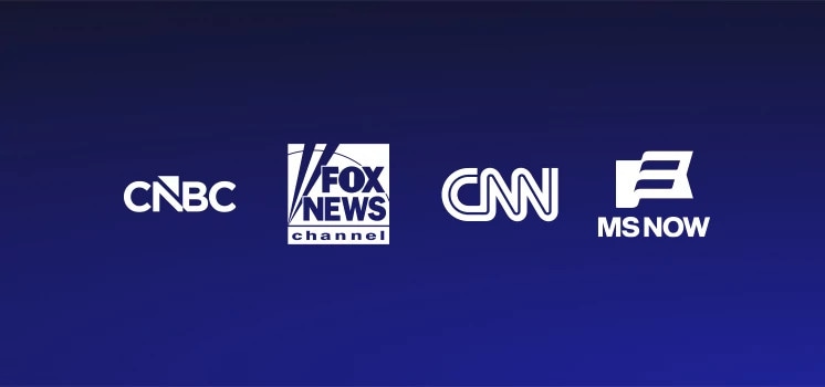 Featured streaming on demand apps and channels for the mynews genre pack are displayed including cnbc, fox news, cnn, msnbc