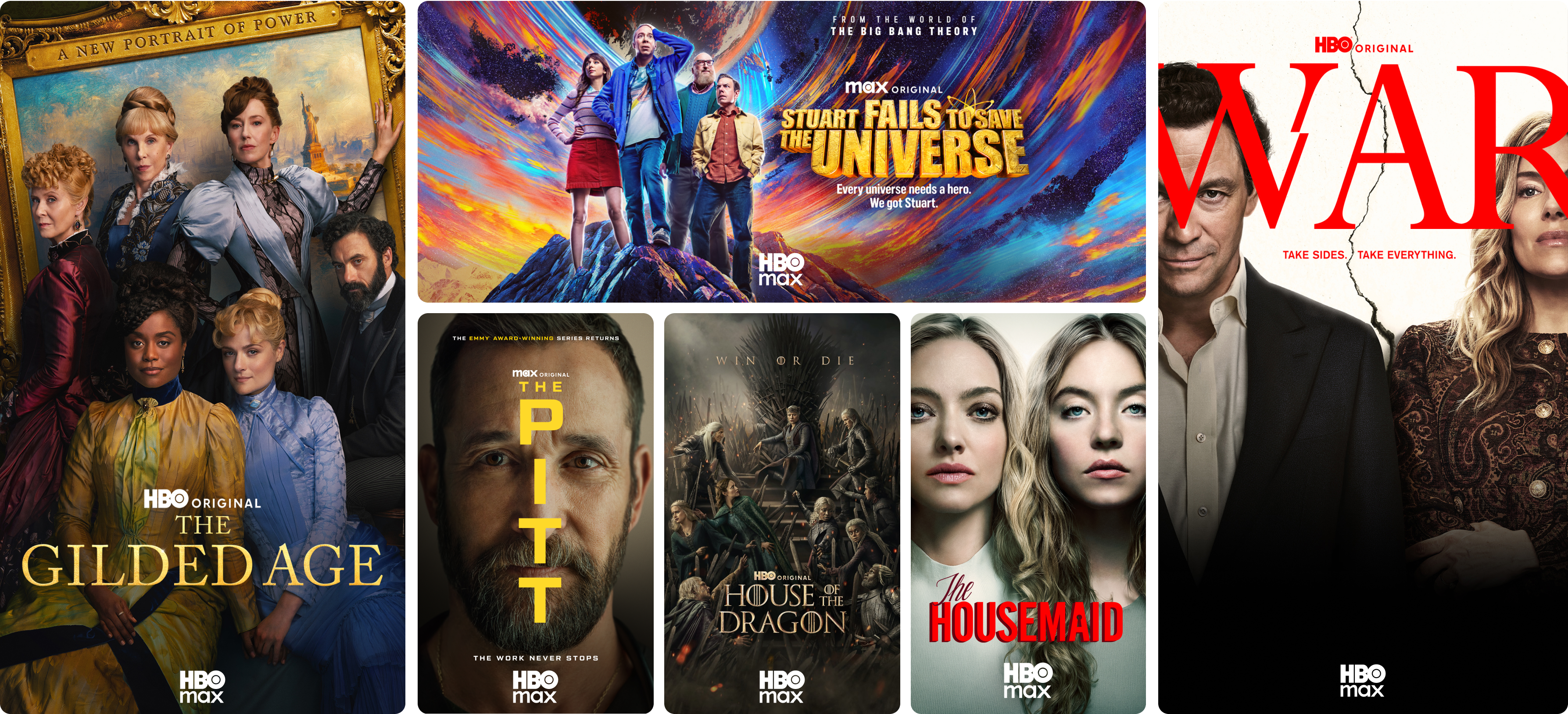 HBO Max exclusive titles The Pitt, The Gilded Age WAR, The Housemaid, Stuart Fails to Save the Universe, and House of the Dragon