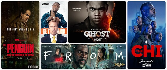 The Penguin on Max. Power Book II GHOST on STARZ. The Chi on Paramount + with SHOWTIME. Get Hard on CINEMAX. Beacon 23 on MGM+. Hotel Cocaine on MGM+