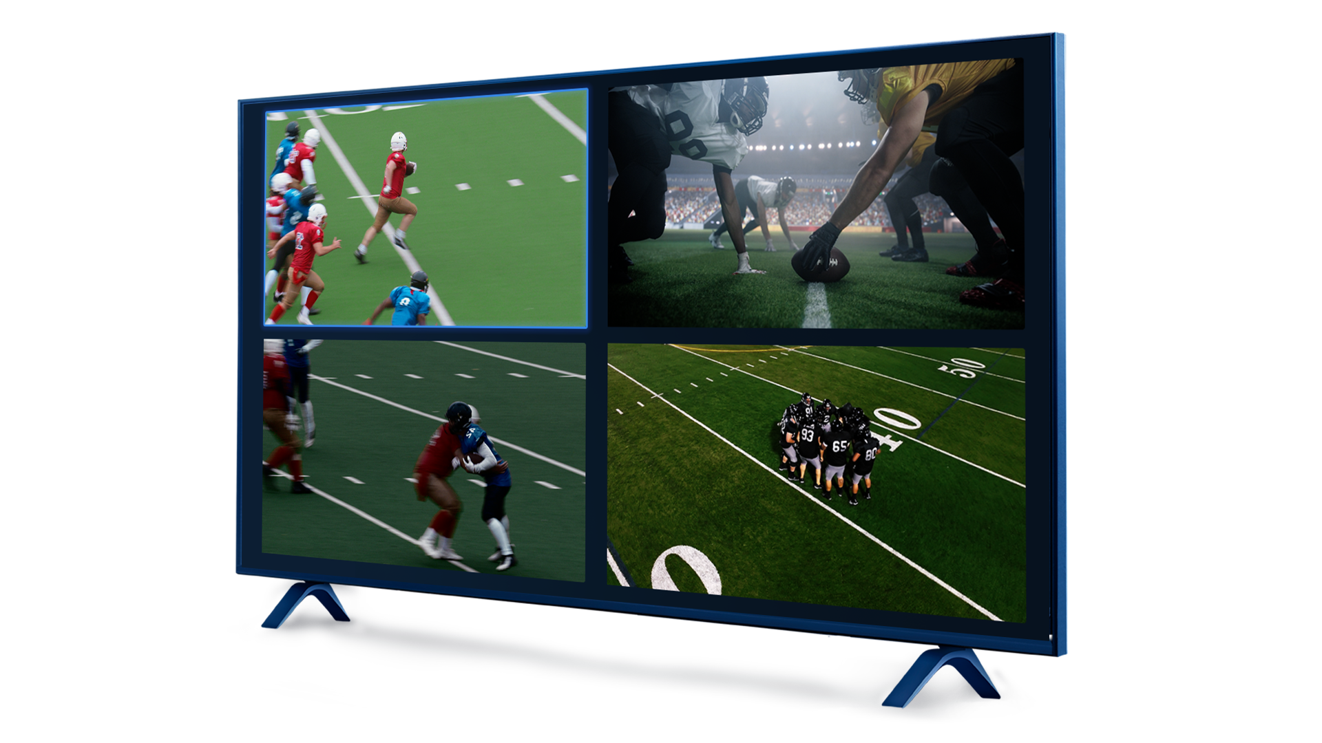 four screen image with four different football games
